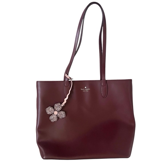 kate spade Handbags - Kate Spade Kerri Tote Bag Leather Burgundy Purple Flower Charm Preppy Classic